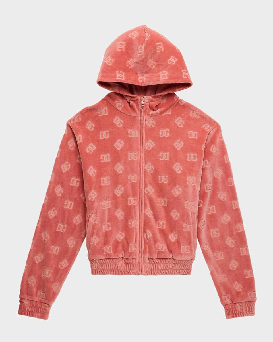 Girl's Interlocked DG Velvet Hoodie, Size 8-